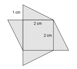 Figuren er sammensatt av et kvadrat med sidelengde 2 cm og fire rettvinklede trekanter. Alle trekantene er like store, og den lengste kateten i hver av dem ligger inntil hver sin side i kvadratet. Den minste kateten i en slik trekant har lengde 1 cm.